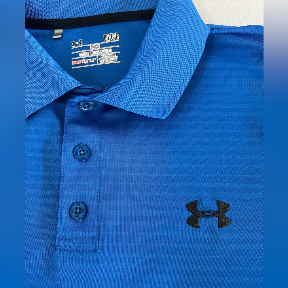 🔥UNDER ARMOUR MEN'S STRIPED POLO STYLE #1268401-406 SHORT SLEEVE BLUE LARGE - Picture 4 of 15